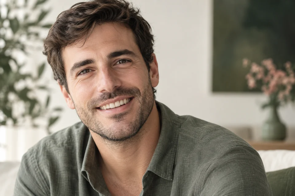 Hombre adulto con una sonrisa de aspecto natural