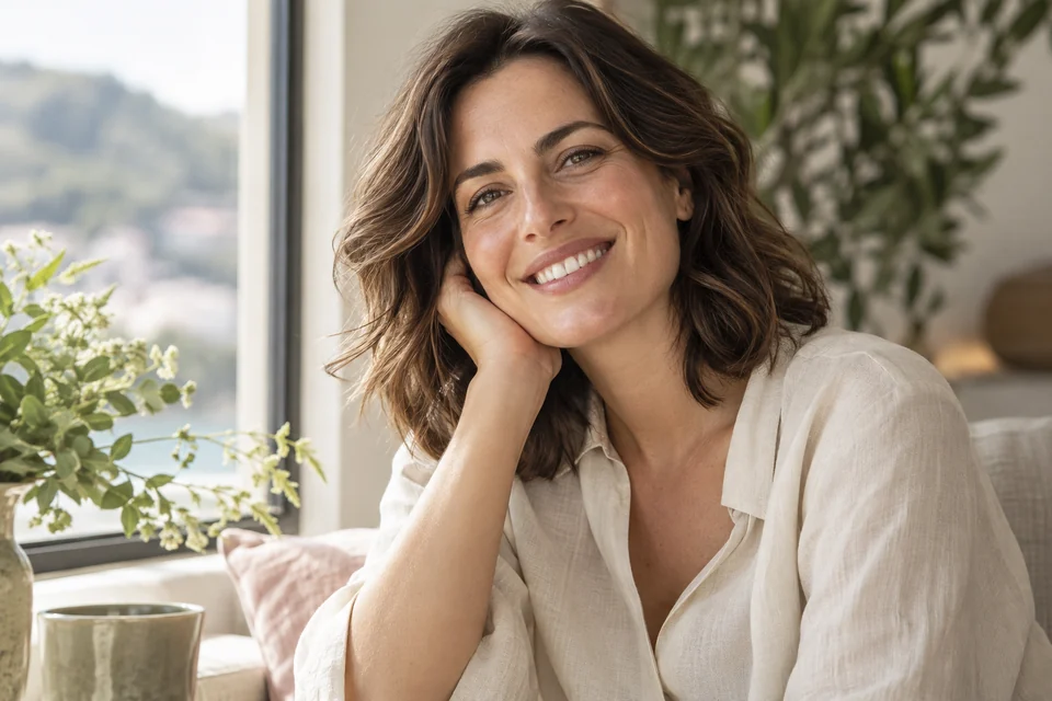 Retrato ilustrativo de una mujer sonriendo con naturalidad